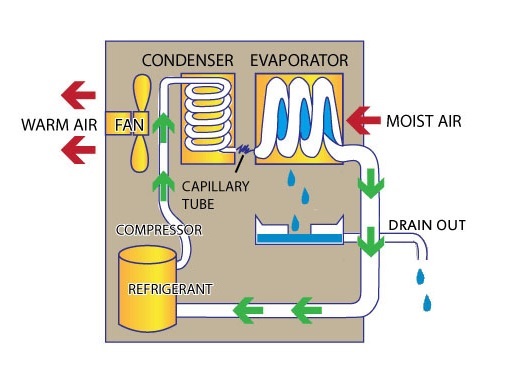 refrigerant type dehumidifier working